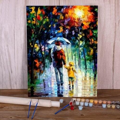 Landscape Rain City Night Street Paint By Numbers Set Oil Paints 50*70 Oil Painting New Design For Children Art