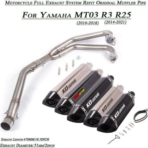Full Exhaust System Front Middle Link Tubes Lossless Connect 51mm Muffler Pipe Set Silp on For Yamaha MT03 R3 R25