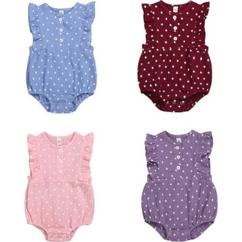Flare Sleeve Dot Casual Jumpsuit Outfits Infant Baby Clothes Summer Kids Suit 0-24M Newborn Baby Girl Bodysuit