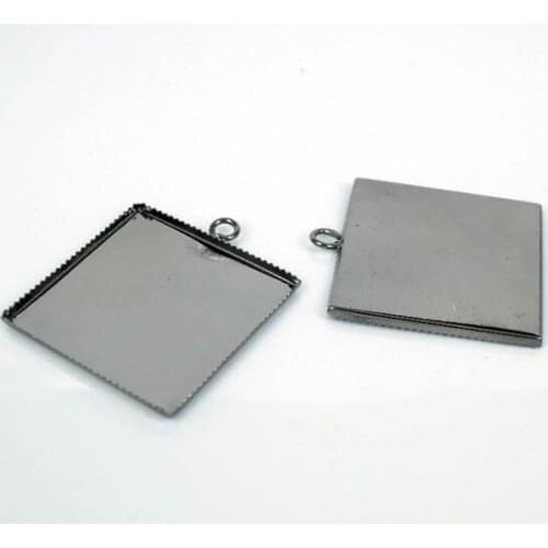 Blank Square Bezel Pad with Loop Pendant Settings Resin Cabochons Bases Findings DIY Jewelry Making Gunmetal Black tone