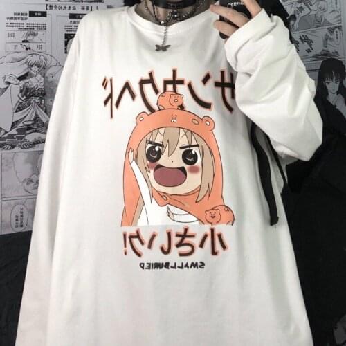 QWEEK Harajuku Anime T-shirt Japanese Cute Cartoon Print Manga White Long Sleeve T Shirt Streetwear Women Tee Tops Female 2021