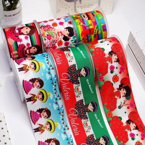 DIY Cartoon Mexican Style Printed Grosgrain Ribbon For Craft Supplies Sewing Accessories 5 Yards. 22743