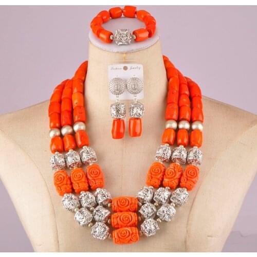 Stylish african wedding coral set nigerian orange coral beads jewelry set C21-28-07