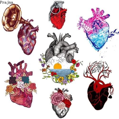 Prajna Heart Flowers Iron-on Transfers Vynil Heat Transfer Punk Brain Ironing Stickers T-shirt Thermal Patches For Clothing DIY