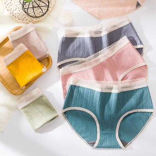 Roseheart Winter New Women Fashion Yellow Green Cotton Mid Waist Panties Underwear Lingerie Briefs Underpants Brief M L XL