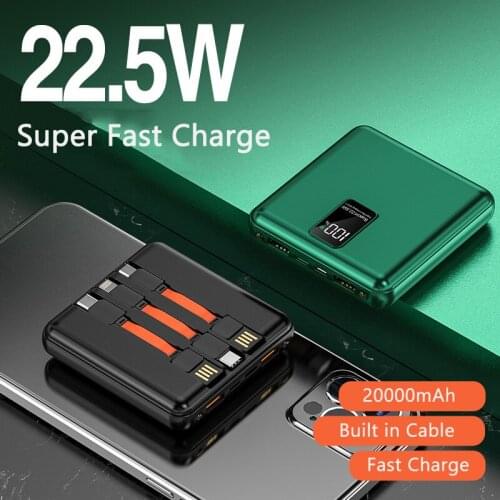 20000mAh Mini Power Bank PD22.5W Fast Charging for Huawei P30 P40 Powerbank for iPhone 12 Xiaomi Samsung Poverbank with 3 Cables
