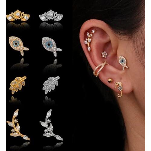 New 1Pc Stainless Steel Helix Piercing Jewelry Fashion Animal Plant Cz Ear Lobe Tragus Daith Cartilage Screw Back Earring Stud
