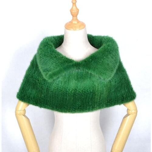 Women mink fur pashmina shawl winter real fur shawl scarf hand knitted mink scarves wraps neck ring