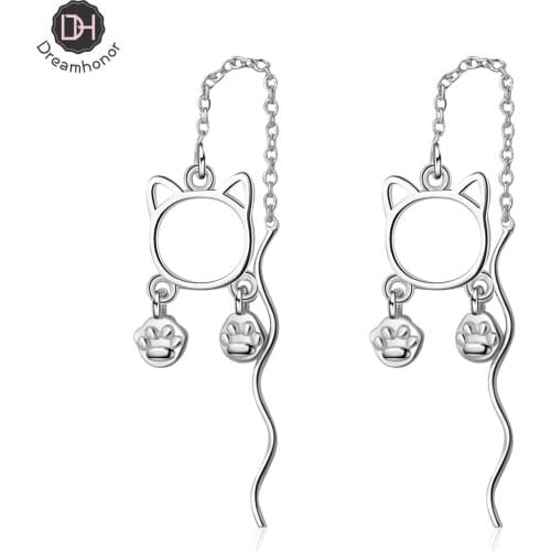 Dreamhonor 925 Sterling Silver Ear Line Long Drop Earrings 2021 Fashion Women Cat Charm Earrings Summer Jewelry Girls Party Gift