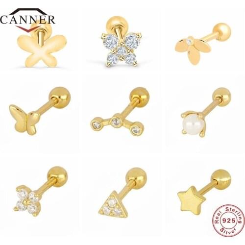 CANNER 1Pc Small CZ Zircon 925 Sterling Silver Stud Earrings for Women Mini Piercing Thread Earring Jewelry Pendientes Kolczyki