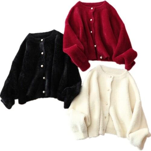 Women Short Wool Cardigan Cashmere Crop Sweater Solid Tops Winter Ladies V neck Jacket Female Loose Casual Thick Clothes korean