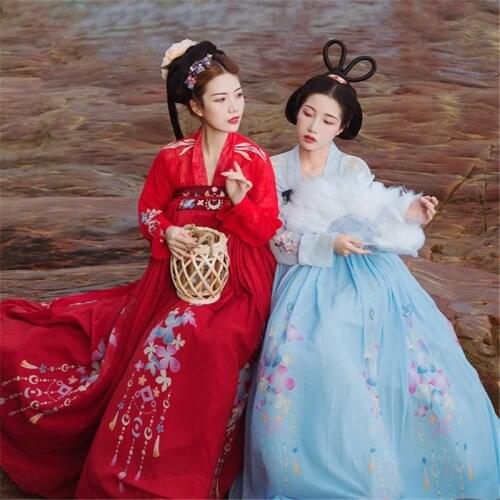 Women Hanfu Dress Embroidery Traditional Chinese Cosplay Folk Party Performance Clothing Oriental Tang Ancient Photography Dress