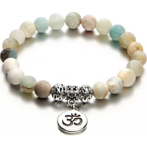 1 Pcs 8mm Natural Stone Buddhist Buddha OM Lotus Bracelet For Women Prayer Yoga Charm Rosary Bracelets Men Jewelry Dropshipping