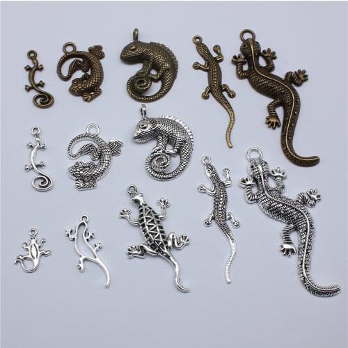 20pcs 29x11mm Charm Gecko 3 Colors Antique Gold Antique Silver Color Antique Bronze Lizard Charms Chameleon Pendant