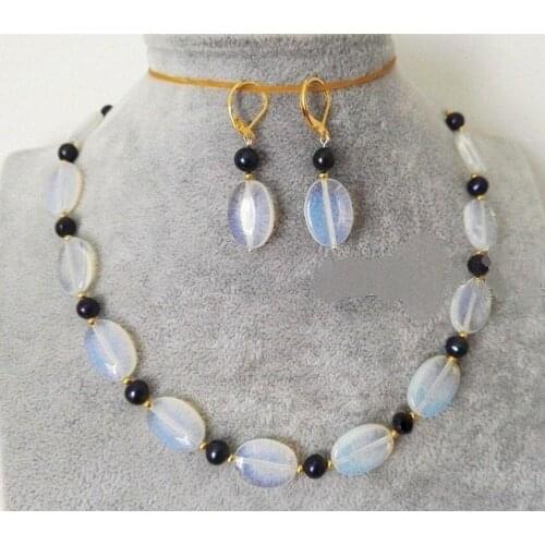 13x18mm Natural White Moonstone Gemstone Beads Necklace 18'' Earring Set