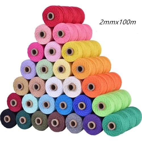 2mmx100m Colorful Cotton Rope Diy Handmade Twisted Craft String DIY Home Textile Wedding Macrame Decoration