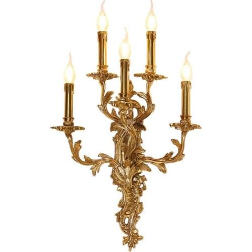 5 arms Gold led candle wall fixtures lighting Bar indoor wall sconce for Living Room Large parlor big Copper wall light Wandlamp