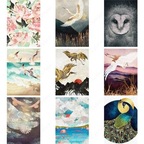 Abstract Wall Art Posters Bird Beach Landscape Sea Waves Flower Canvas Painting Modular Print Hd Pictures Living Room Decoration