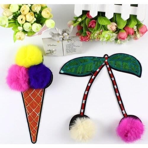 Ice cream and cherry Applique Embroidered Patches for Clothing Logo Biker sew on Sequined Patch Brand for Jeans Jackets Vest