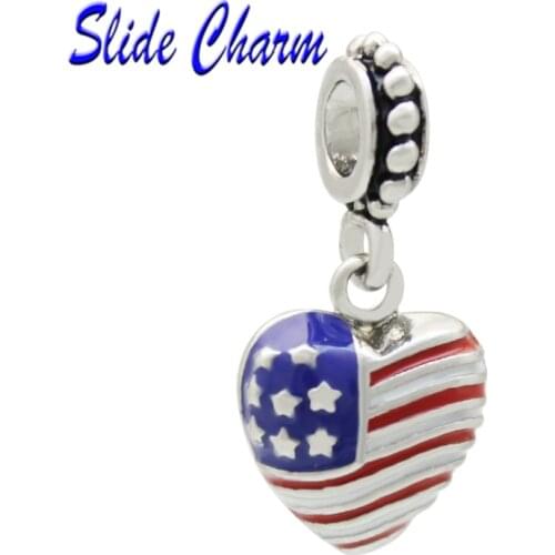 The new American flag pendant mothers love Fashion Jewelry blue and red enamel charm beads fit Pandora bracelet
