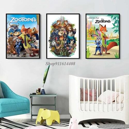 Disney Classic Anime Cartoon Crazy Zoo Poster Jud Nick Pictures for Kids Bedroom Wall Home Decor Wall Art Prints Canvas Painting