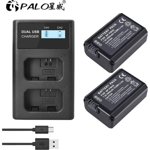 2Pcs 2000mAh NP-FW50 NP FW50 Battery + LCD USB Dual Charger for Sony Alpha a6500 a6300 a7 7R a7R a7R II a7II NEX-3 NEX-3N NEX-5