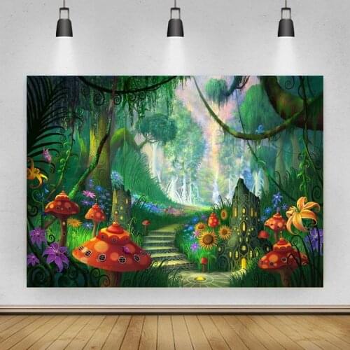 Painted Fantasy Forest Colorful Mushrooms Portrait Photo Background Photographic Vinyl Backdrop Photocall Studio Booth Props