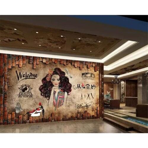 Custom personality 3d Self Adhesive wallpaper beauty salon salon hair salon background wall barber shop papel de parede bedroom