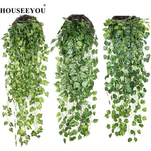 Artificial Plant Vines Wall Hanging Rattan Leaves Branches Outdoor Garden Home Decoration Plastic Fake Silk Green