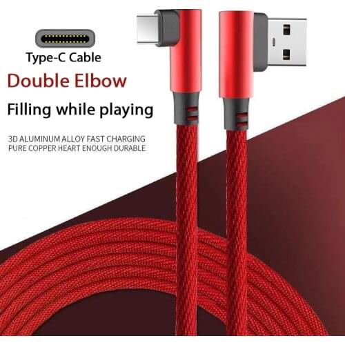 Fast Charging Wire 1M 2M Type C Micro USB Mobile Phone Cable Nylon Weave 90 Degree Data With For Huawei P30 Xiaomi Samsung