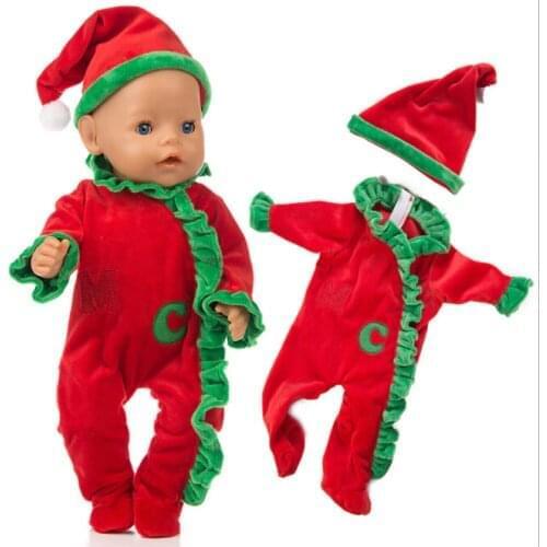 Christmas Jumpsuits Set Doll clothes Fit For born baby 43cm Doll Clothes Doll Accessories For 17inch Baby Doll