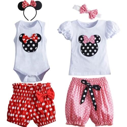 Cute Baby Clothes Sets 3PCS Pattern Tops + Polka Dots Short Pants Baby Girls Christmas Clothing 1st Birthday Party Outfits