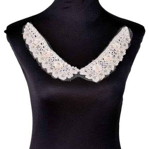 Lace Fabric Pearl Embroidery Neckline Collar Sewing Accessories Supplies Trim Bridal Wedding Dress BW207