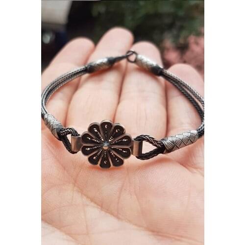 KSG Daisy Design Handmade 1000 Carat Kazaziye Pure Women Silver Bangle Bracelet