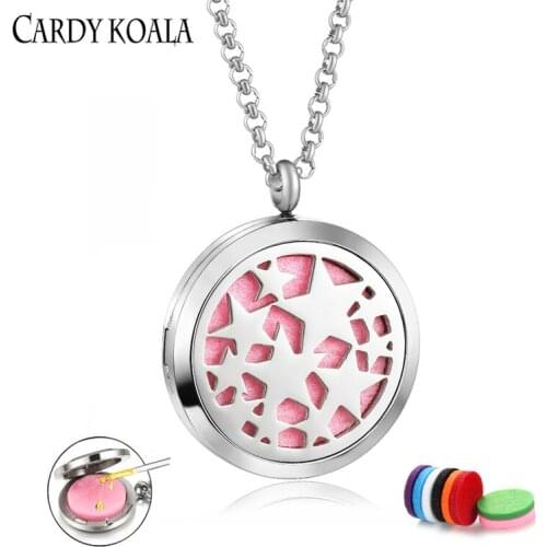 Titanium steel fragrance perfume essential oil diffusion cotton piece hollow star photo box pendant accessories necklace