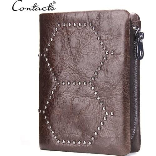 CONTACTS genuine leather men wallets credit card holders mens wallet with coin pocket brand walet male clasp purse high quality