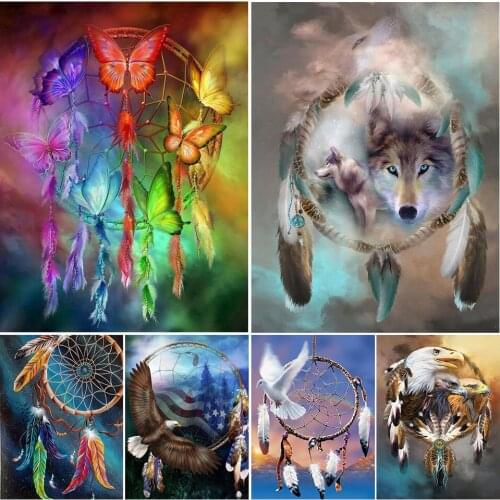 5D DIY Diamond Painting Dreamcatcher Wolf Kit Full Drill Square Embroidery Animal Mosaic Art Picture of Rhinestones Gift Decor