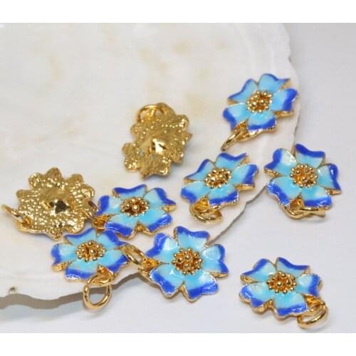New Fashion Wholesale Price 15mm Cute Flower Shape Enamel Spacers Cloisonne Accessories Beads Jewelry Findings 10pcs B2462