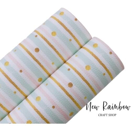 New Rainbow 22x30cm/A4 Pink & Mint Stripes With Gold Dots Faux Leather Sheet for Babys Bows, Earrings, Toys, Covers,DIY Crafts
