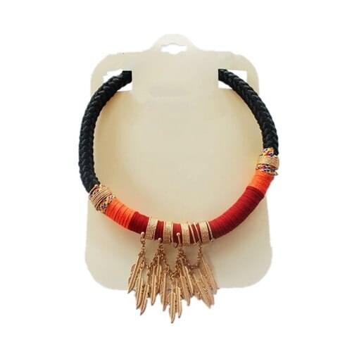 Spring New Coming Leaves Ethnic Style Braiding Rope High-End necklace Gold Color Alloy leaf Pure Handmade Famous Jewelry