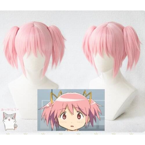Puella Magi Madoka Magica Madoka Kaname Cosplay Wig Pink Clip Ponytails Heat Resistant Synthetic Hair Wigs + Wig Cap