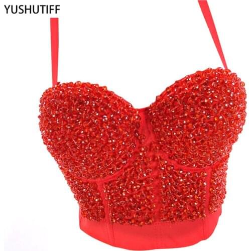 Bustier Corset Nightclub Performances Sexy Beading Top Female Crop Top Women Camis Tops With Built In Bra Push Up Bralette 2021