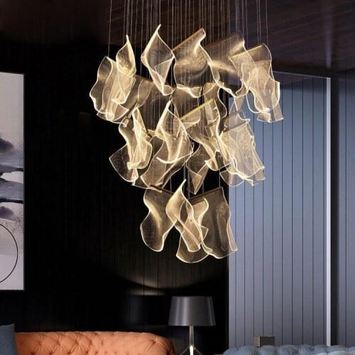Light Guide Chandelier Lighting Postmodern Creative LED Adjustable Hanging Lamp for Dining Living Room Duplex Rotating Staircase