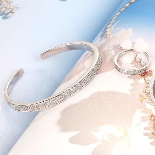 TIRIM Dubai New Fashion Classic Womens Bangle Ring Set For Women Cubic Zirconia Bracelet Cuff Trendy Charm Jewelry Браслеты