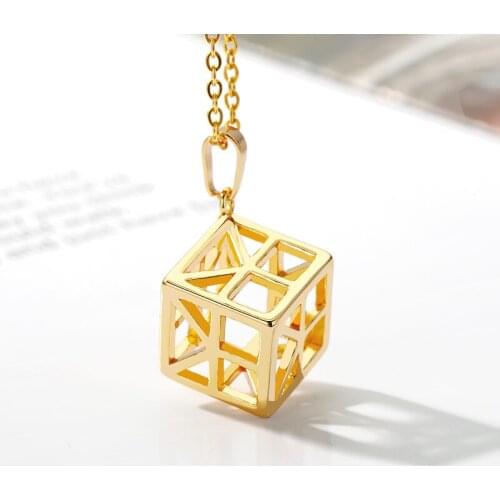 Geometric Cube Pendant Necklace Women Men Jewelry Stainless Steel Chain Gold Color Three-dimensional Square Choker Necklace