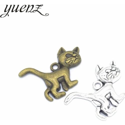 YuenZ 10 pcs 2 color Antique Silver Plated alloy Cat Charms Pendants for Jewelry Making DIY Handmade Craft 29*26mm D9134
