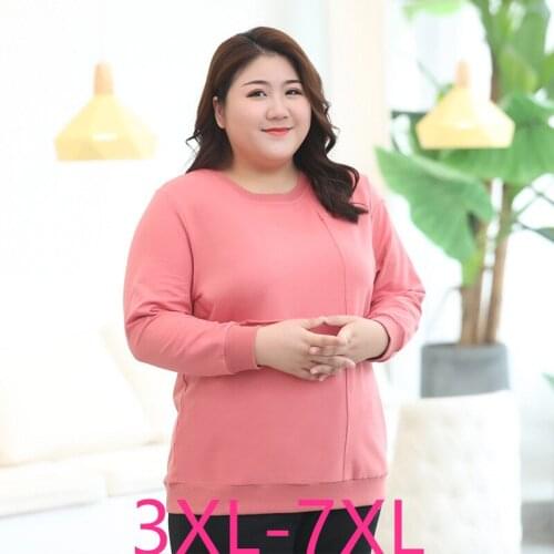 New spring autumn plus size tops for women long sleeve cotton O neck casual loose T shirt pink pullover 3XL 4XL 5XL 6XL 7XL