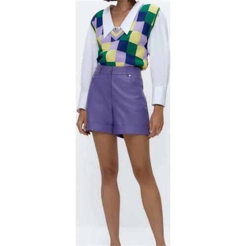 MESTTRAF Women 2021 Fashion Multicolor Check Pattern V-Neck Knitted Vest Retro Sleeveless Sweater Vest Streetwear