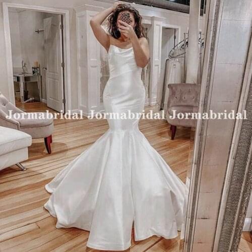 Sexy Mermaid Wedding Dress Without Train 2021 White Satin Strapless Vestidos Bridal Dresses Formal Robe De Soiree De Mariage