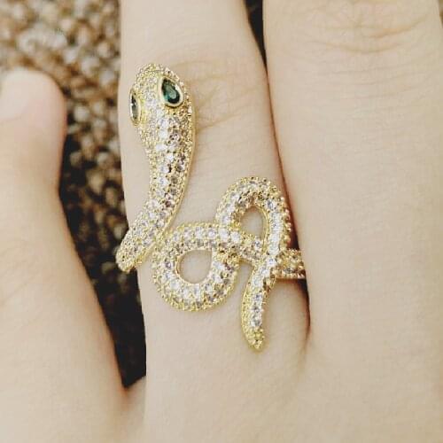 Zerong Europe exaggerate cubic zirconia stone ring green snake head fashion jewerly gold ring for women party decoration